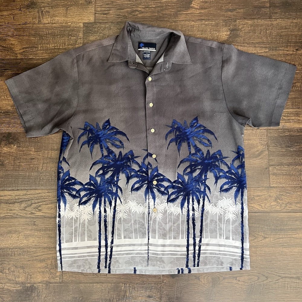 Island Tropics Shirt Mens Large‎ Button Up Short Sleeve Palm Trees Hawaiian